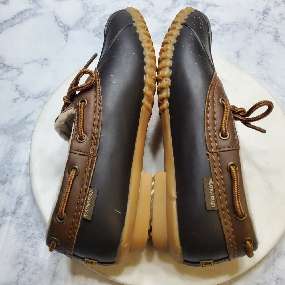 JAMBU Gwen 6.5 Duck Boots Low Top Rubber Sherpa Lace up JBU Navy Blue Waterproof